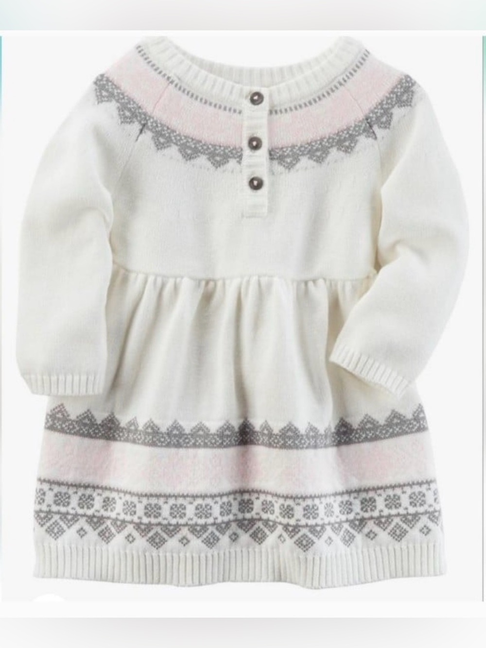 Carter's Cream Sweater Dress with Pink and Gray Fair Isle Accents